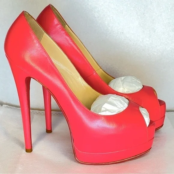 Christian Louboutin Lady Peep peep toe pump 150mm EU37 coral pink Napa kid lthr - Picture 7 of 16